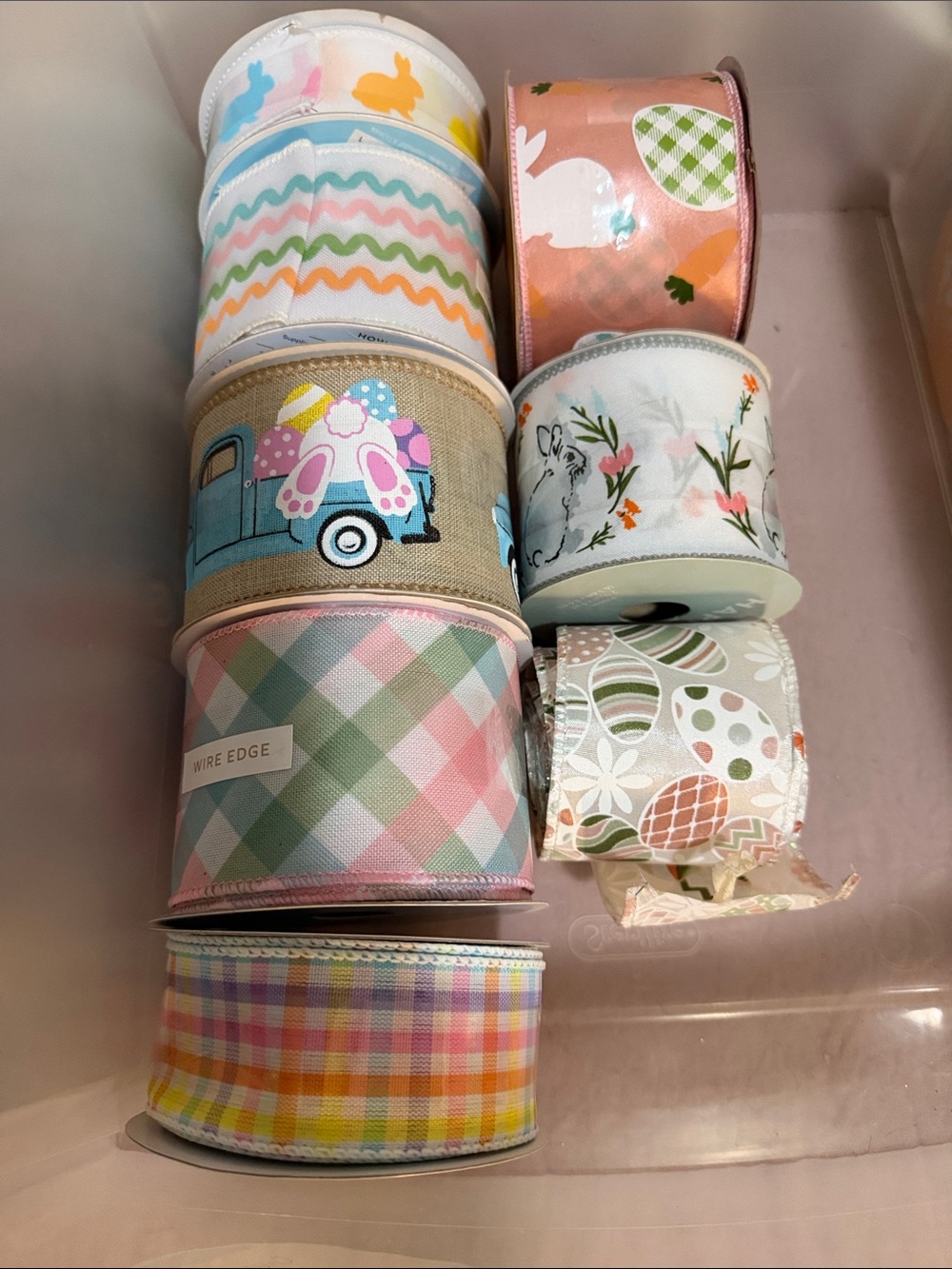 Mud Pie Pastel Bunny Floral Ribbon - Pink, Mint & Orange Accents